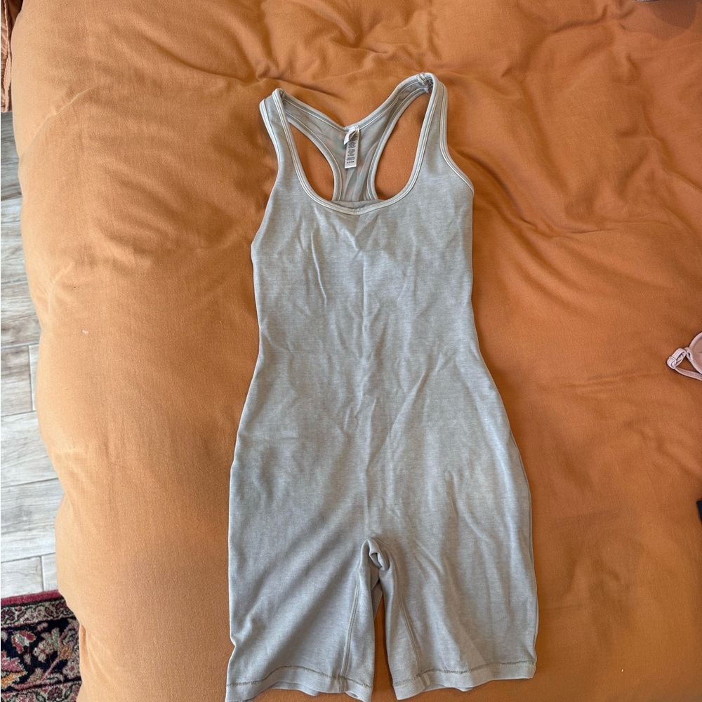 Light Gray Racerback Romper Shorts - Brand Not Visible